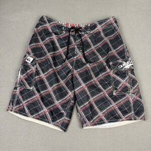 VTG Quiksilver Board Shorts Swim Trunks Mens 32 Spellout Logo Y2K 00s Black Red